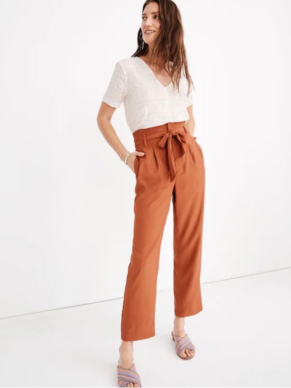 Madewell High Rise Crepe Paperbag Tapered Pants Burnt Clay Pleated Size 0